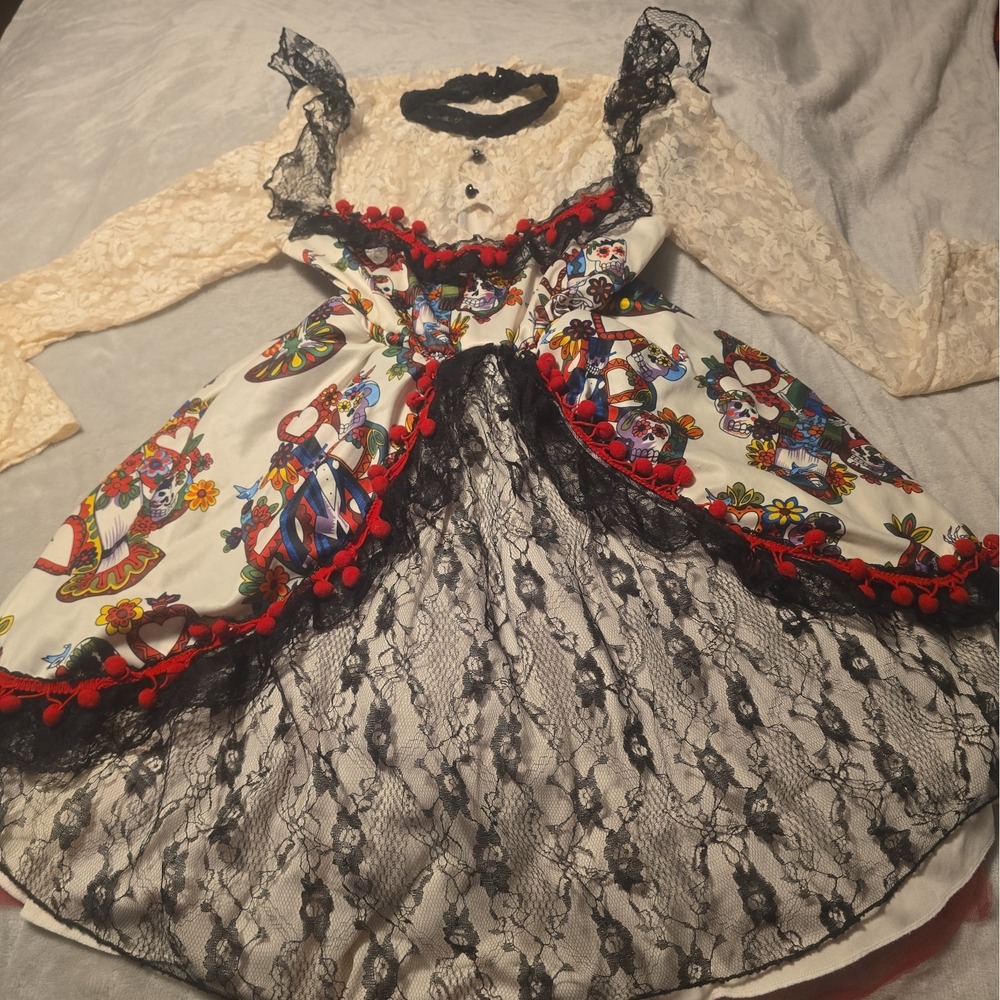 Spirit Halloween Day Of The Dead Costume Women's Medium 8/10 Dress